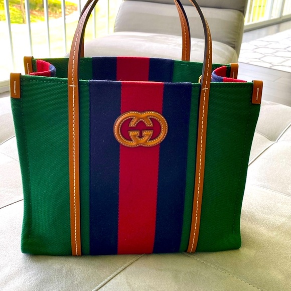GUCCI Interlocking GG Web Canvas Tote - Picture 1 of 16